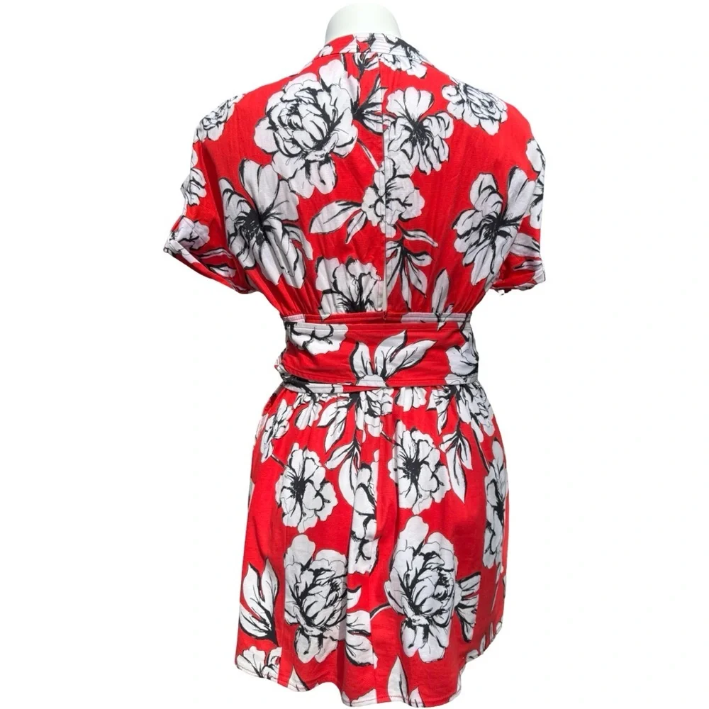 Marissa Webb Luciano Print Mini Wrap Dress Red Floral Belted Kimono Sleeve S